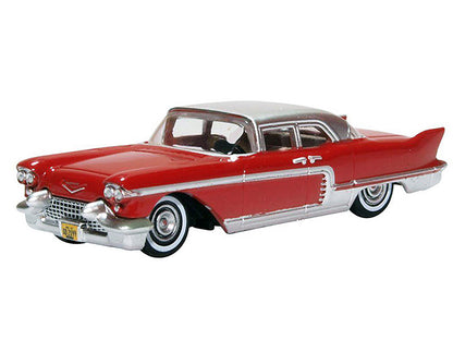 1957 Cadillac Eldorado Brougham Dakota Red with Silver Metallic Top 1/87 (HO) Scale Diecast Model Car