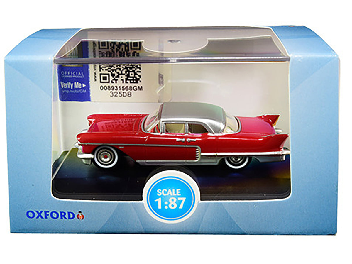 1957 Cadillac Eldorado Brougham Dakota Red with Silver Metallic Top 1/87 (HO) Scale Diecast Model Car