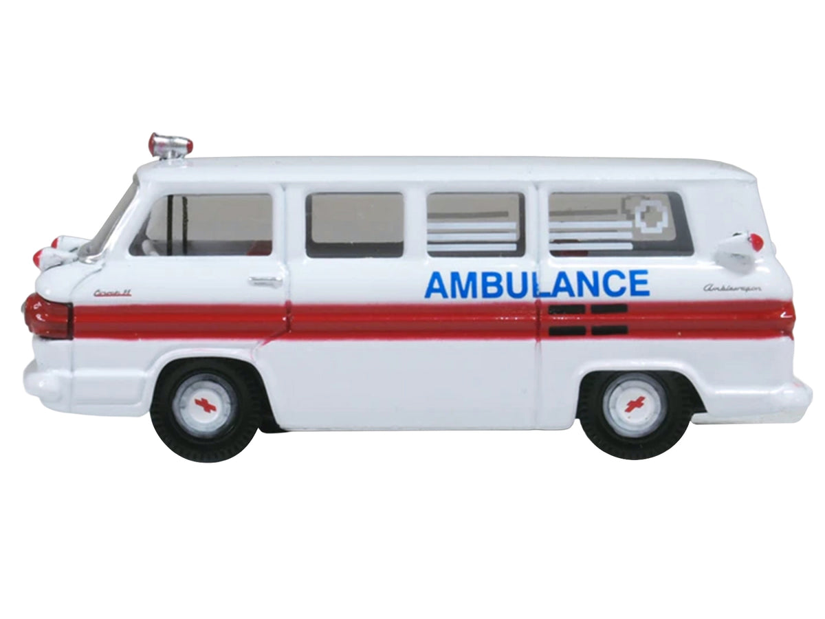 1962 Chevrolet Corvair Greenbrier AmbleWagon Ambulance White with Red Stripes 1/87 (HO) Scale Diecast Model Car