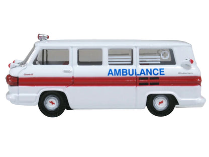 1962 Chevrolet Corvair Greenbrier AmbleWagon Ambulance White with Red Stripes 1/87 (HO) Scale Diecast Model Car