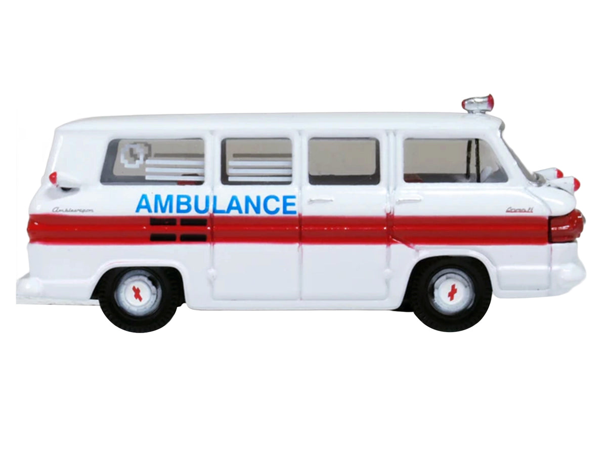 1962 Chevrolet Corvair Greenbrier AmbleWagon Ambulance White with Red Stripes 1/87 (HO) Scale Diecast Model Car