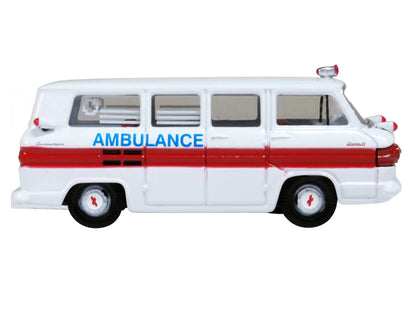 1962 Chevrolet Corvair Greenbrier AmbleWagon Ambulance White with Red Stripes 1/87 (HO) Scale Diecast Model Car