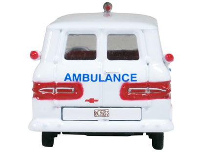 1962 Chevrolet Corvair Greenbrier AmbleWagon Ambulance White with Red Stripes 1/87 (HO) Scale Diecast Model Car