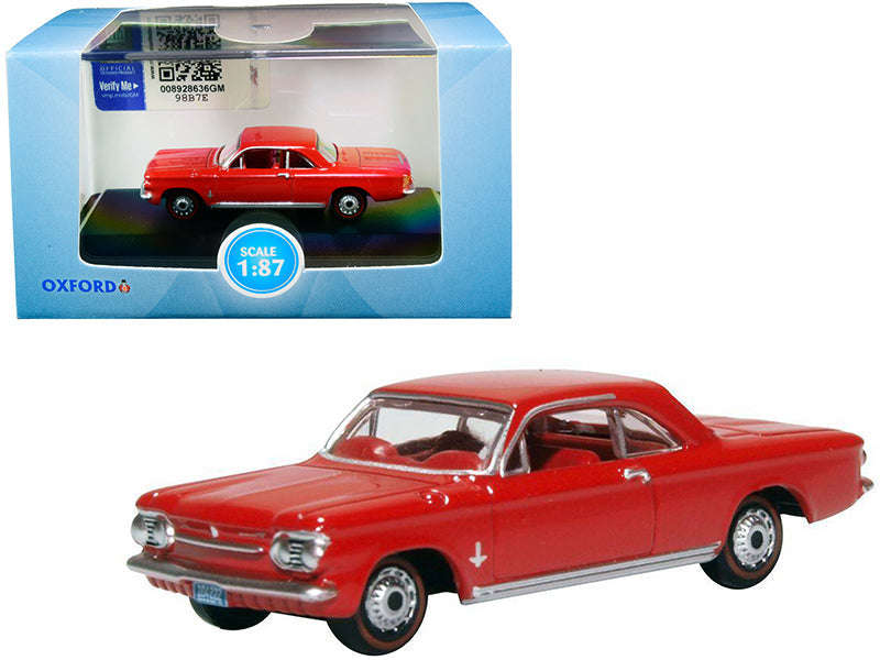 1963 Chevrolet Corvair Coupe Riverside Red with Red Interior 1/87 (HO) Scale Diecast Model Car