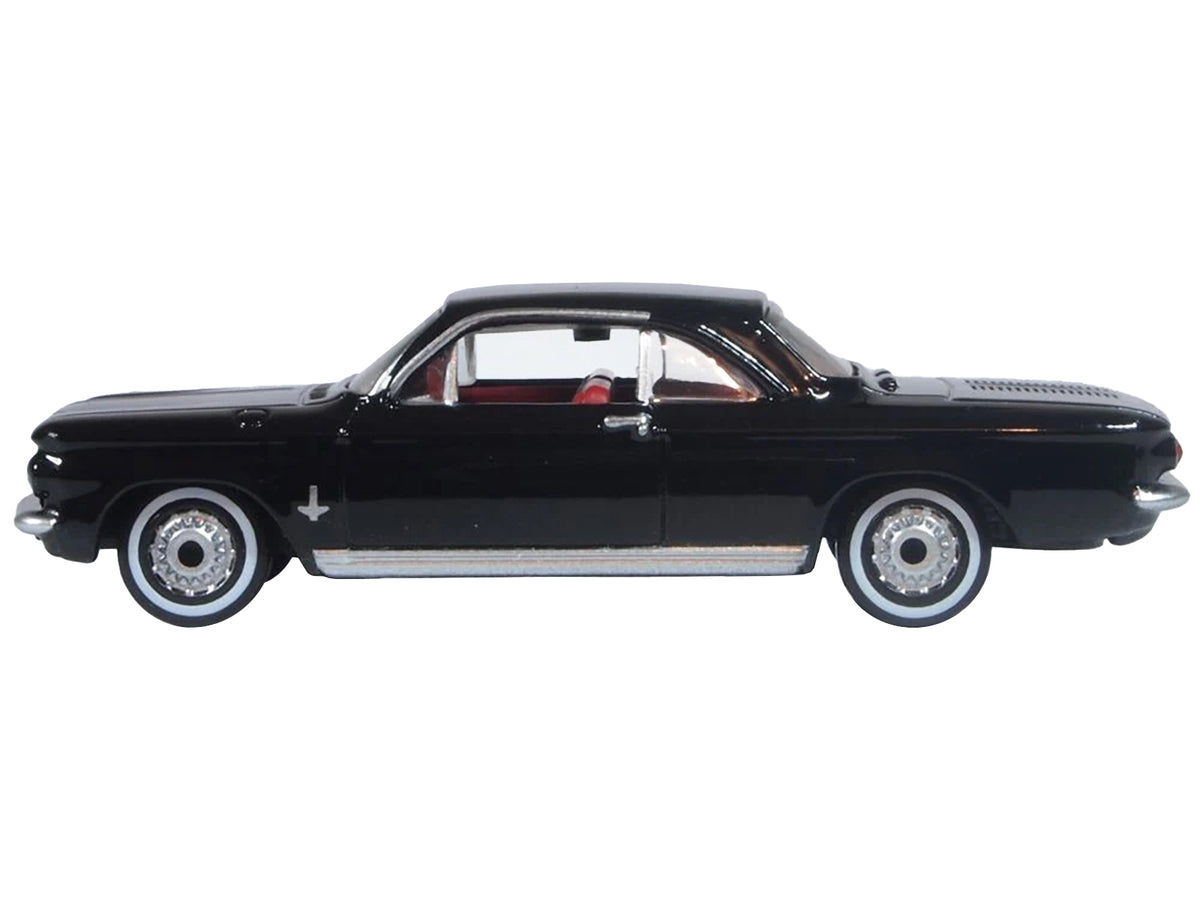 1963 Chevrolet Corvair Coupe Tuxedo Black with Red Interior  1/87 (HO) Scale Diecast Model Car
