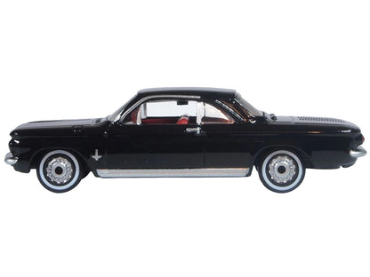 1963 Chevrolet Corvair Coupe Tuxedo Black with Red Interior  1/87 (HO) Scale Diecast Model Car