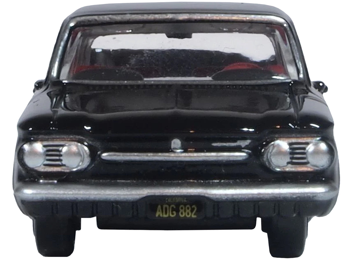 1963 Chevrolet Corvair Coupe Tuxedo Black with Red Interior  1/87 (HO) Scale Diecast Model Car