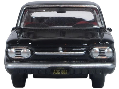 1963 Chevrolet Corvair Coupe Tuxedo Black with Red Interior  1/87 (HO) Scale Diecast Model Car