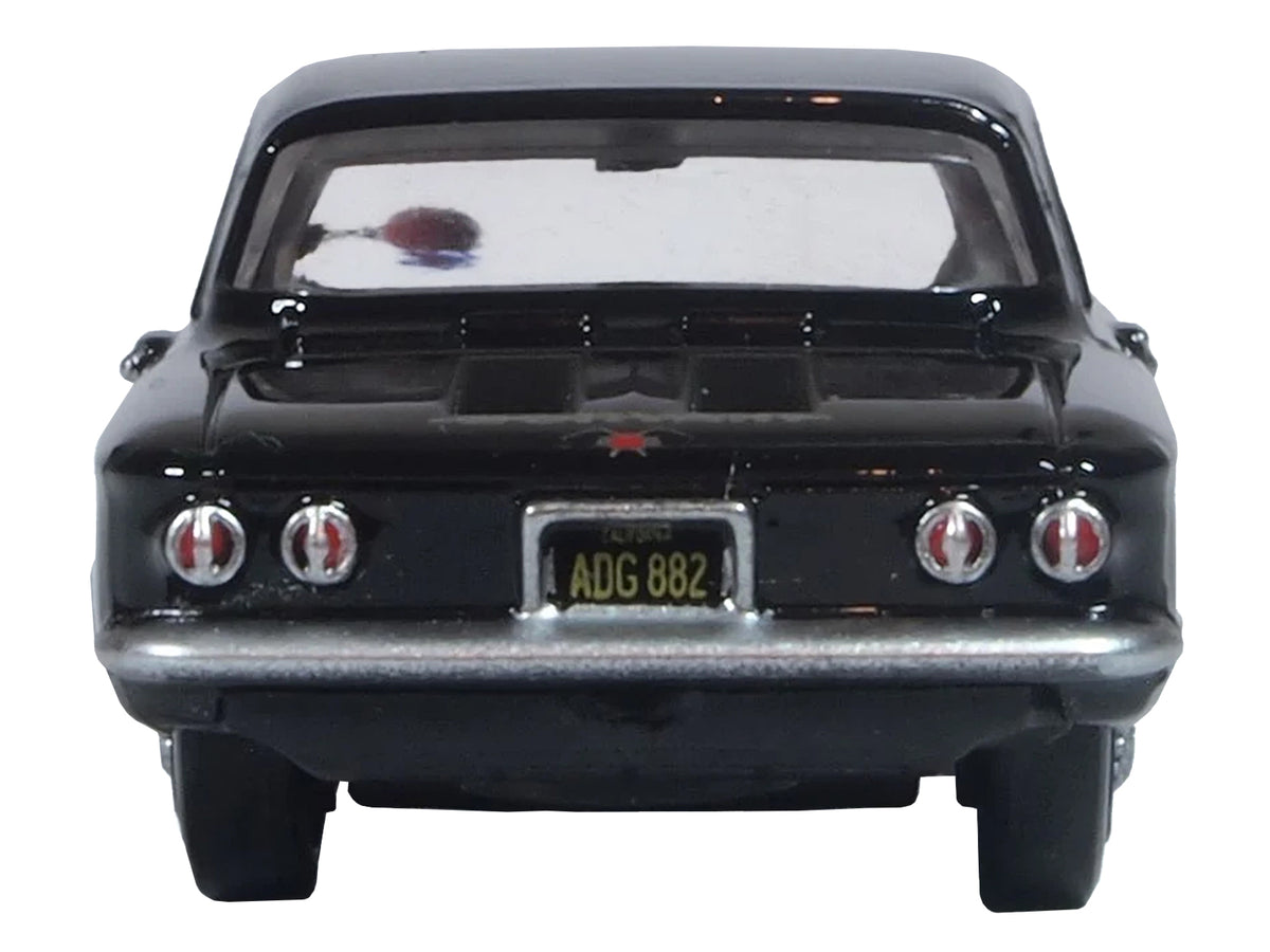 1963 Chevrolet Corvair Coupe Tuxedo Black with Red Interior  1/87 (HO) Scale Diecast Model Car