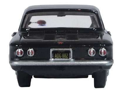 1963 Chevrolet Corvair Coupe Tuxedo Black with Red Interior  1/87 (HO) Scale Diecast Model Car
