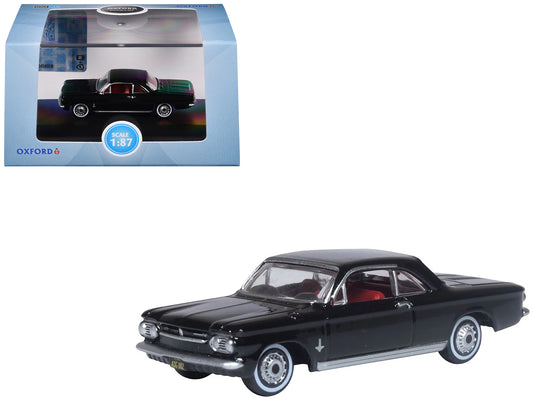 1963 Chevrolet Corvair Coupe Tuxedo Black with Red Interior  1/87 (HO) Scale Diecast Model Car