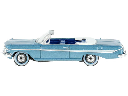 1961 Chevrolet Impala Convertible Jewel Blue Metallic and White with Blue Interior 1/87 (HO) Scale Diecast Model Car