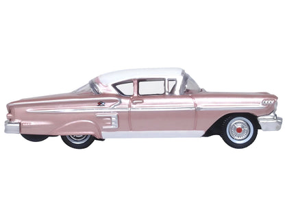 1958 Chevrolet Impala Sport Cay Coral Pink Metallic with White Top 1/87 (HO) Scale Diecast Model Car
