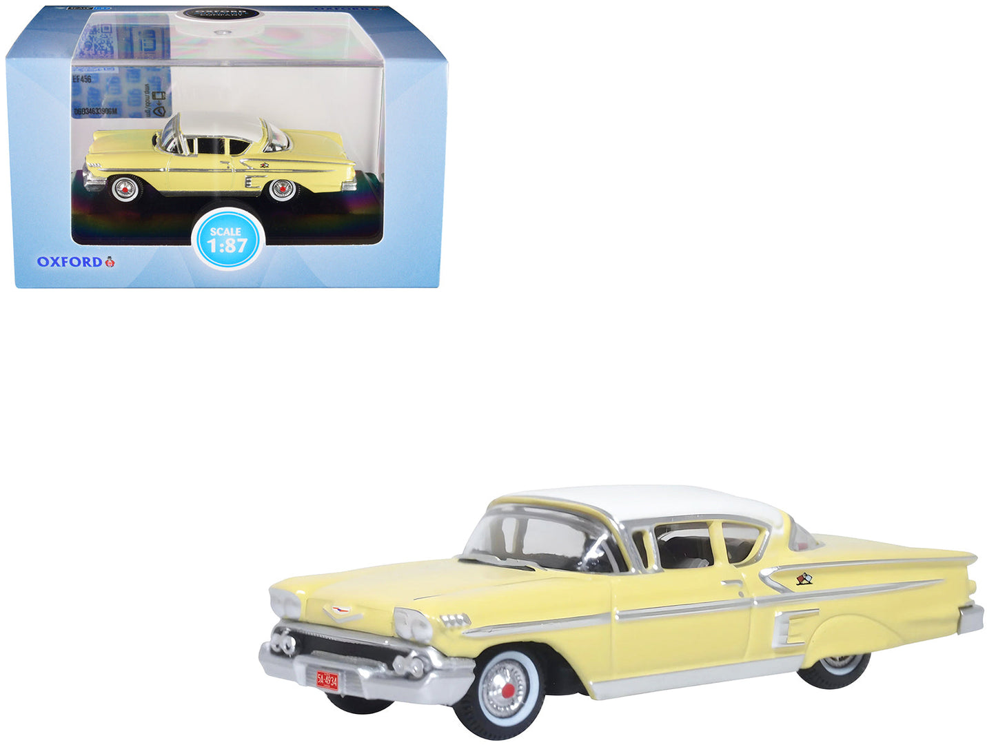 1958 Chevrolet Impala Sport Colonial Cream with Snowcrest White Top 1/87 (HO) Scale Diecast Model Car
