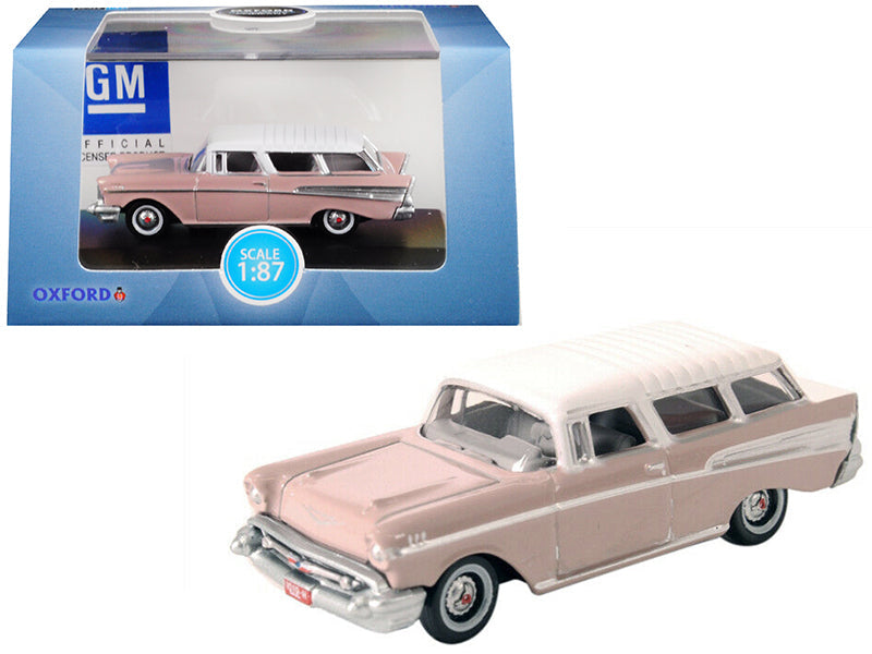 1957 Chevrolet Nomad Dusk Pearl Pink with Imperial Ivory Top 1/87 (HO) Scale Diecast Model Car