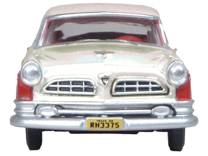 1955 Chrysler New Yorker Deluxe St. Regis Tango Red and Platinum Metallic 1/87 (HO) Scale Diecast Model Car