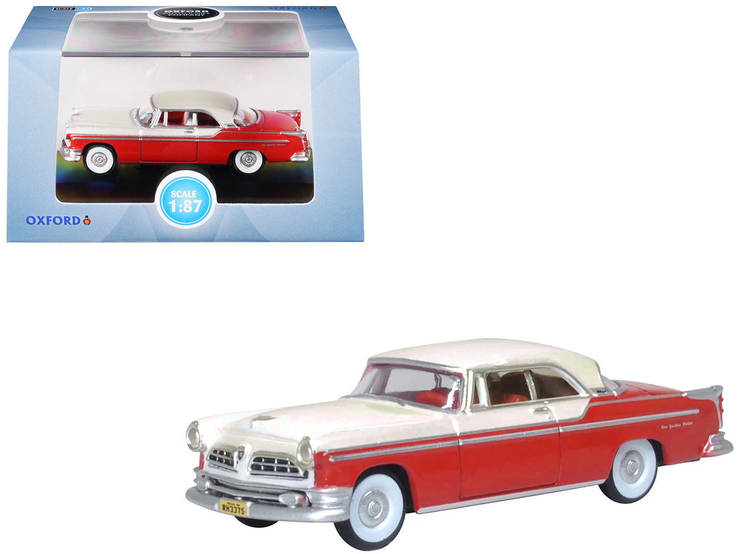 1955 Chrysler New Yorker Deluxe St. Regis Tango Red and Platinum Metallic 1/87 (HO) Scale Diecast Model Car