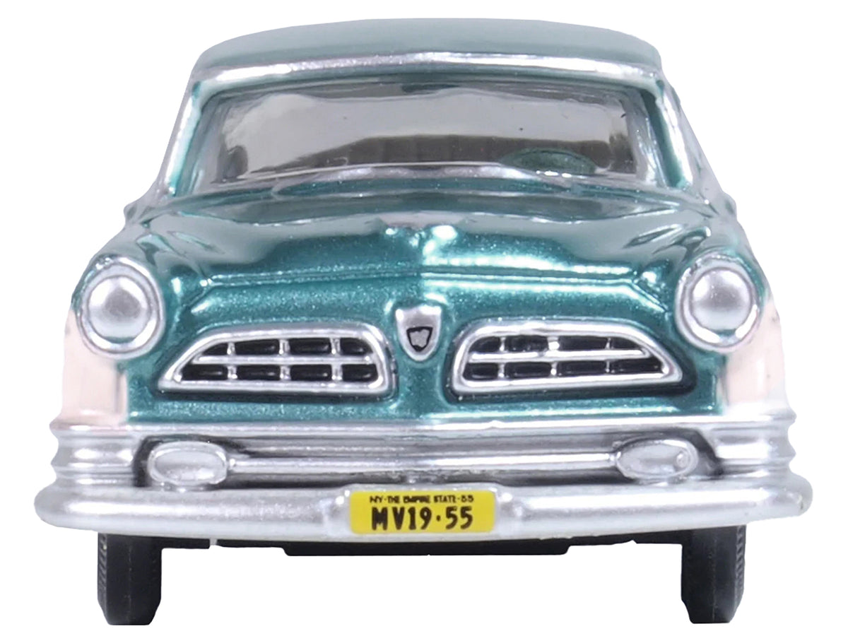 1955 Chrysler New Yorker Deluxe St. Regis Jade Green Metallic and Cream 1/87 (HO) Scale Diecast Model Car