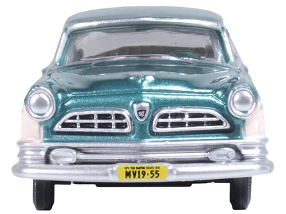 1955 Chrysler New Yorker Deluxe St. Regis Jade Green Metallic and Cream 1/87 (HO) Scale Diecast Model Car