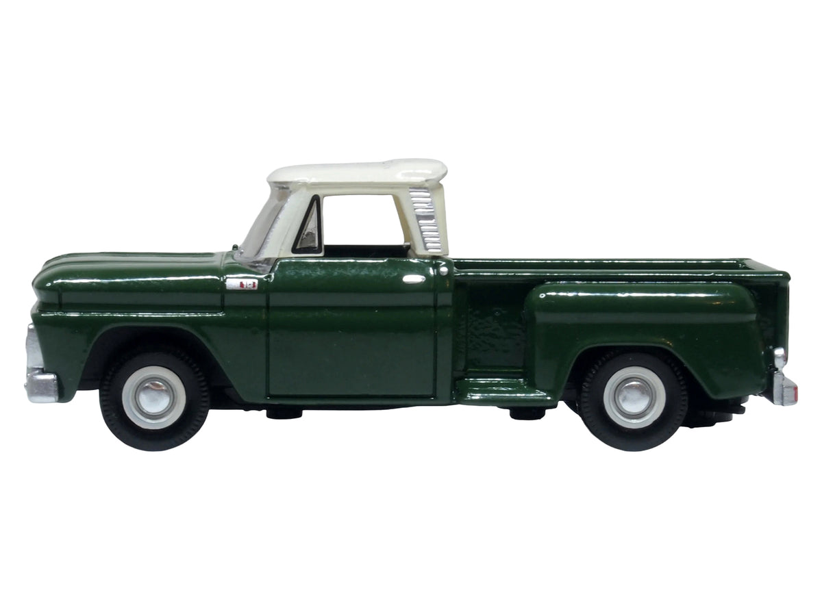 1965 Chevrolet C10 Stepside Pickup Truck Dark Green with Ivory Top 1/87 (HO) Scale Diecast Model Car