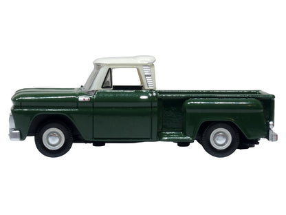 1965 Chevrolet C10 Stepside Pickup Truck Dark Green with Ivory Top 1/87 (HO) Scale Diecast Model Car