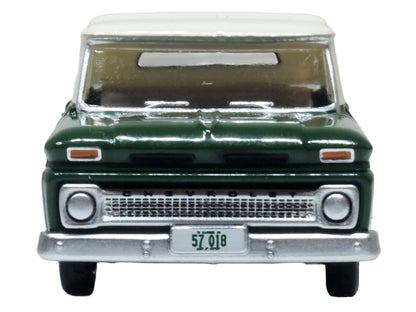 1965 Chevrolet C10 Stepside Pickup Truck Dark Green with Ivory Top 1/87 (HO) Scale Diecast Model Car