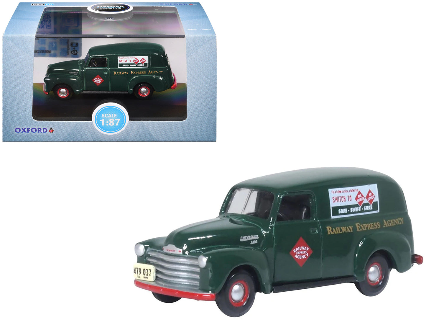 1950 Chevrolet Panel Van "Railway Express Agency" Dark Green 1/87 (HO) Scale Diecast Model Car
