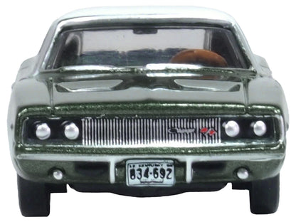 1968 Dodge Charger Racing Green Metallic with White Top and Tail Stripe 1/87 (HO) Scale Diecast Model Car