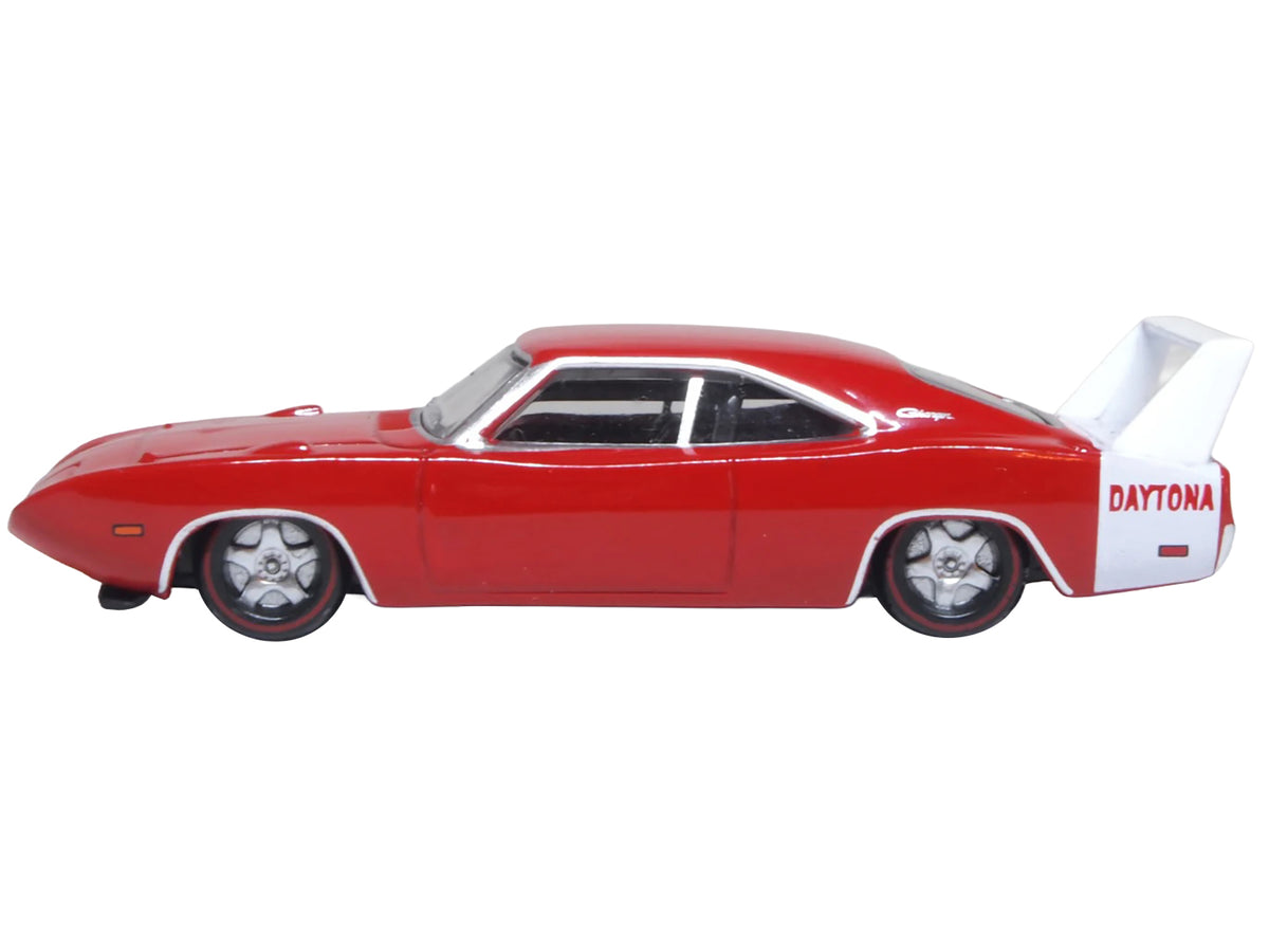 1969 Dodge Charger Daytona Red with White Stripe 1/87 (HO) Scale Diecast Model Car
