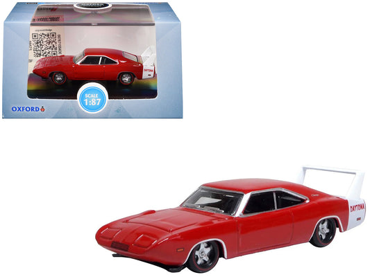 1969 Dodge Charger Daytona Red with White Stripe 1/87 (HO) Scale Diecast Model Car