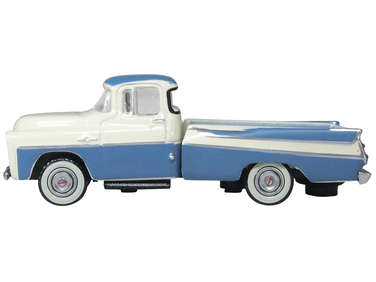 1957 Dodge D100 Sweptside Pickup Truck Ice Blue and Glacier White 1/87 (HO) Scale Diecast Model Car