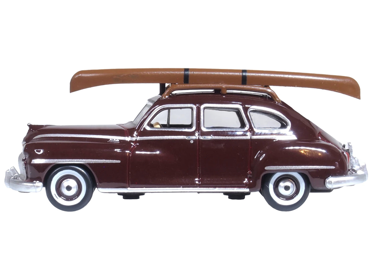 1946 DeSoto Suburban with Roof Rack and Canoe Royal Maroon 1/87 (HO) Scale Diecast Model Car