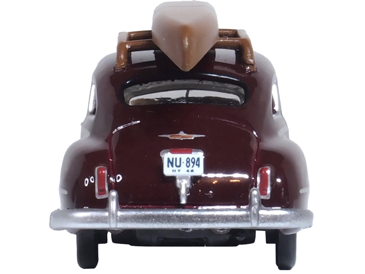 1946 DeSoto Suburban with Roof Rack and Canoe Royal Maroon 1/87 (HO) Scale Diecast Model Car