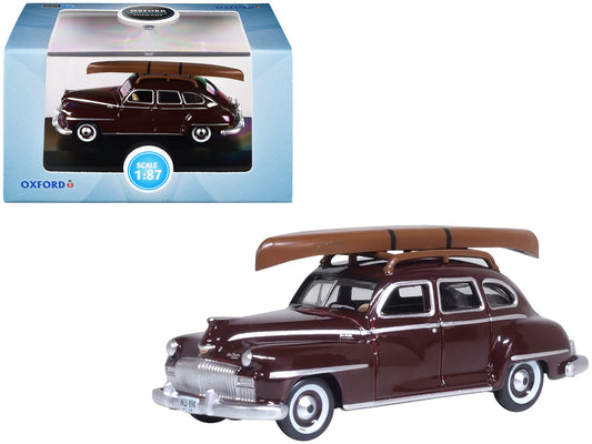 1946 DeSoto Suburban with Roof Rack and Canoe Royal Maroon 1/87 (HO) Scale Diecast Model Car