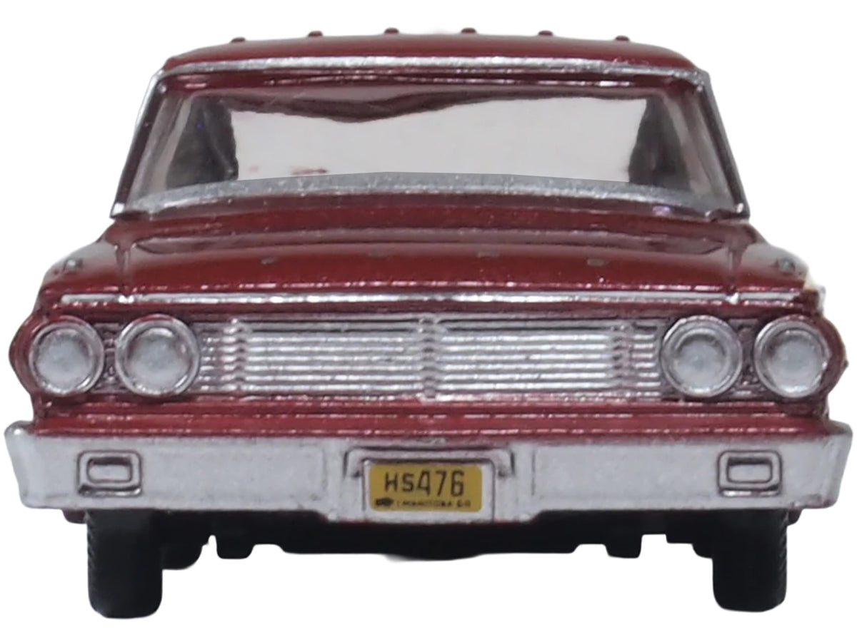 1964 Ford Country Station Wagon Squire Vintage Burgundy with Woodgrain Sides and White Interior 1/87 (HO) Scale Diecast Model Car