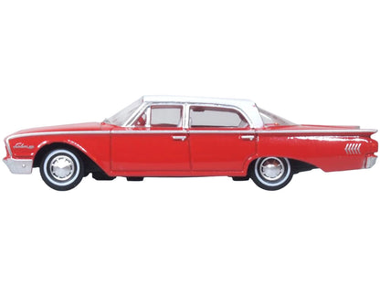 1960 Ford Fairlane Sedan 500 Monte Carlo Red with Corinthian White Top and Interior 1/87 (HO) Scale Diecast Model Car