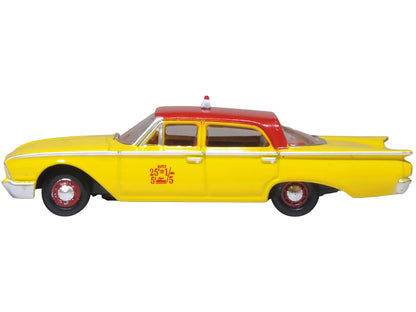 1960 Ford Fairlane Sedan "NYC Taxi" Yellow with Red Top and Interior 1/87 (HO) Scale Diecast Model Car