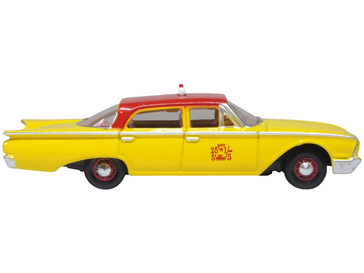 1960 Ford Fairlane Sedan "NYC Taxi" Yellow with Red Top and Interior 1/87 (HO) Scale Diecast Model Car