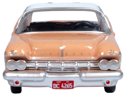 1959 Chrysler Imperial Crown 2 Door Hardtop Persian Pink with White Top 1/87 (HO) Scale Diecast Model Car