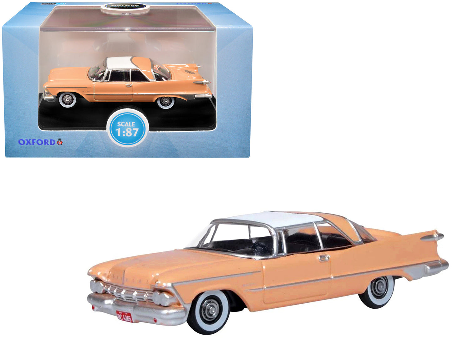 1959 Chrysler Imperial Crown 2 Door Hardtop Persian Pink with White Top 1/87 (HO) Scale Diecast Model Car