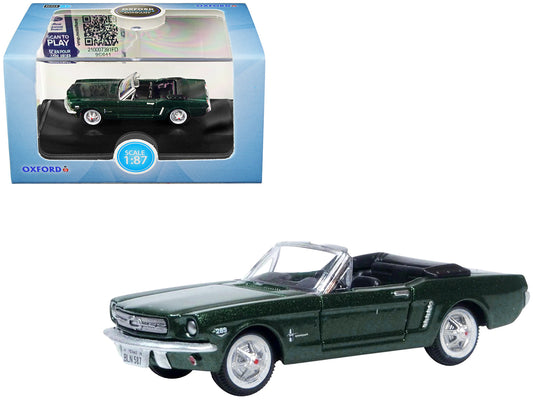 1965 Ford Mustang Convertible Ivy Green Metallic 1/87 (HO) Scale Diecast Model Car