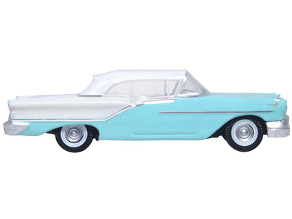 1957 Oldsmobile 88 Convertible (Top-Up) Banff Blue and Alcan White with White 1/87 (HO) Scale Diecast Model Car