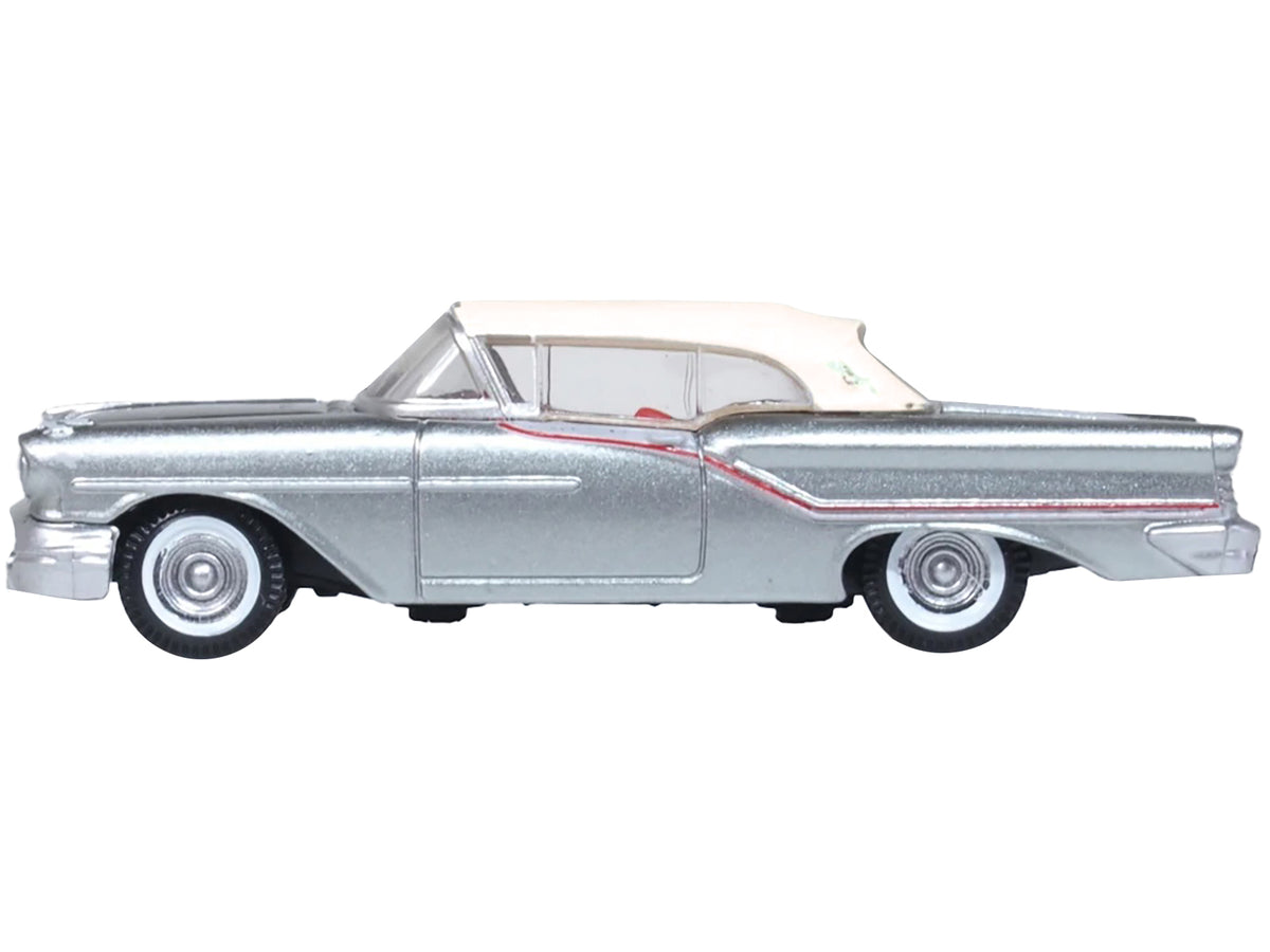 1957 Oldsmobile 88 Convertible (Top-Up) Juneau Gray with White Top and Red Interior 1/87 (HO) Scale Diecast Model Car