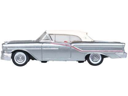 1957 Oldsmobile 88 Convertible (Top-Up) Juneau Gray with White Top and Red Interior 1/87 (HO) Scale Diecast Model Car