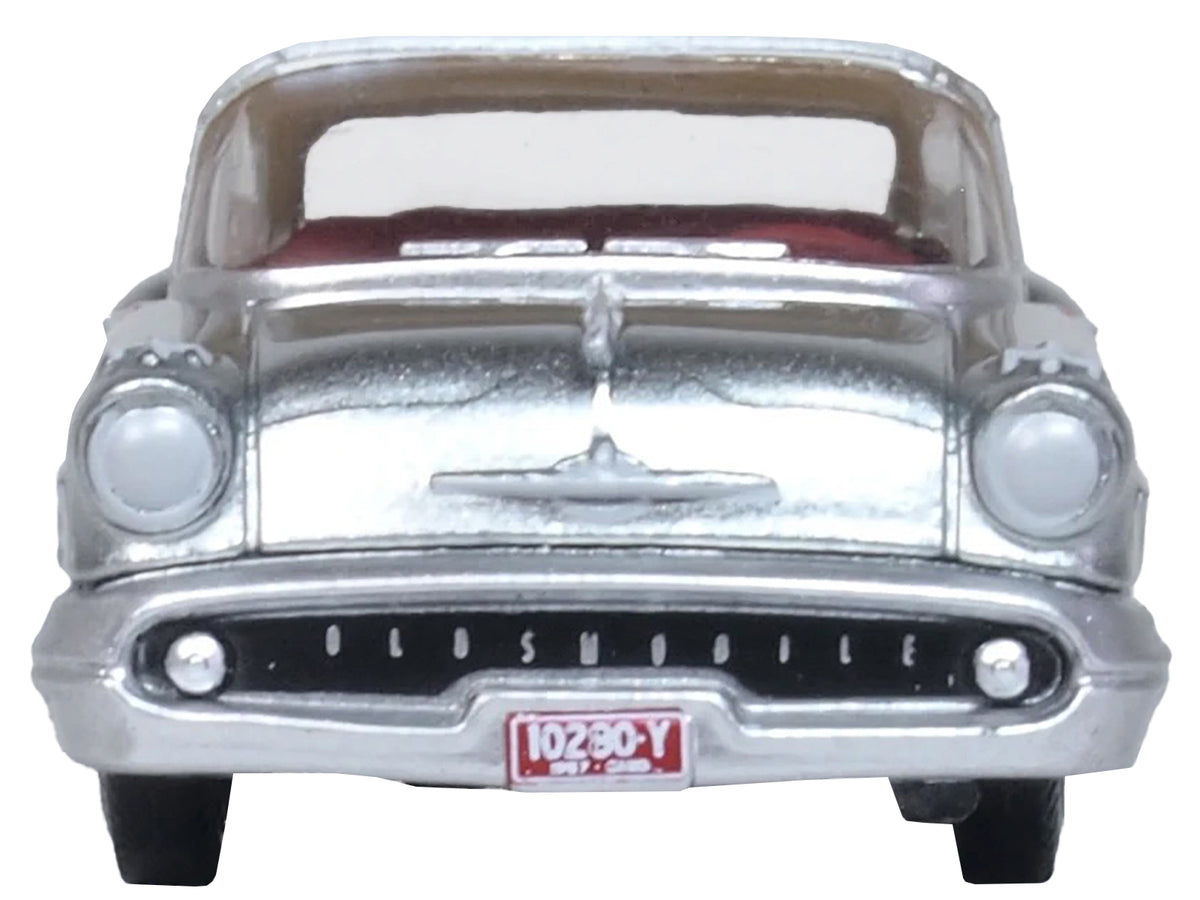 1957 Oldsmobile 88 Convertible (Top-Up) Juneau Gray with White Top and Red Interior 1/87 (HO) Scale Diecast Model Car