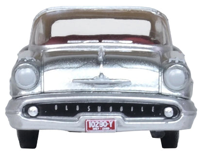 1957 Oldsmobile 88 Convertible (Top-Up) Juneau Gray with White Top and Red Interior 1/87 (HO) Scale Diecast Model Car