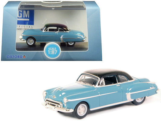 1950 Oldsmobile Rocket 88 Coupe Crest Blue with Black Top 1/87 (HO) Scale Diecast Model Car