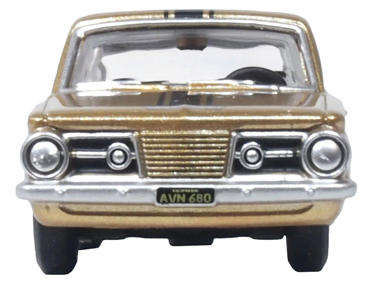 1965 Plymouth Barracuda Gold Metallic with Black Stripes 1/87 (HO) Scale Diecast Model Car