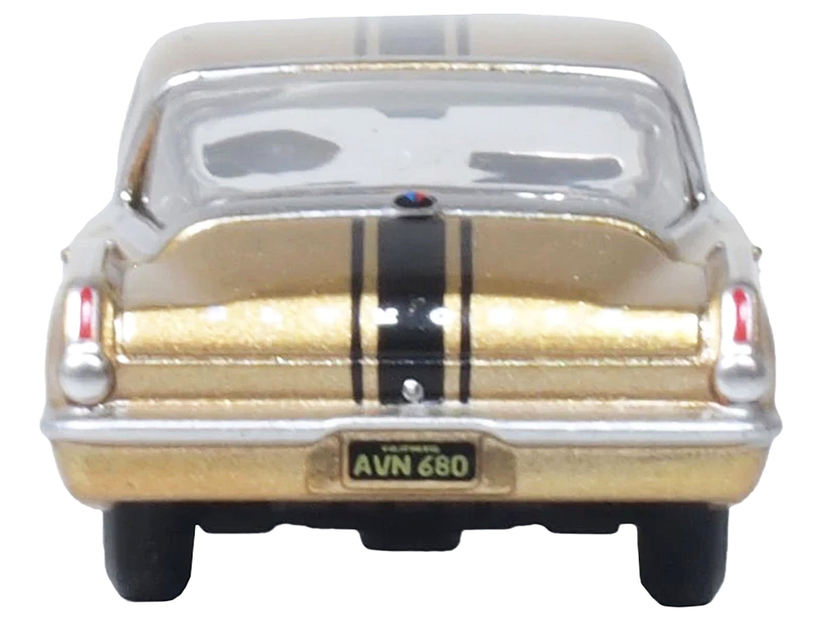 1965 Plymouth Barracuda Gold Metallic with Black Stripes 1/87 (HO) Scale Diecast Model Car