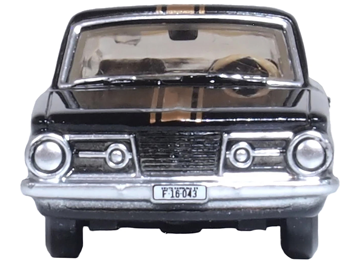 1965 Plymouth Barracuda Black with Gold Stripes 1/87 (HO) Scale Diecast Model Car